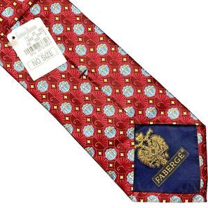 Vtg FABERGE Mens Tie Silk Handmade USA Nieman Marcus Red Blue Classic 3.25 x 62